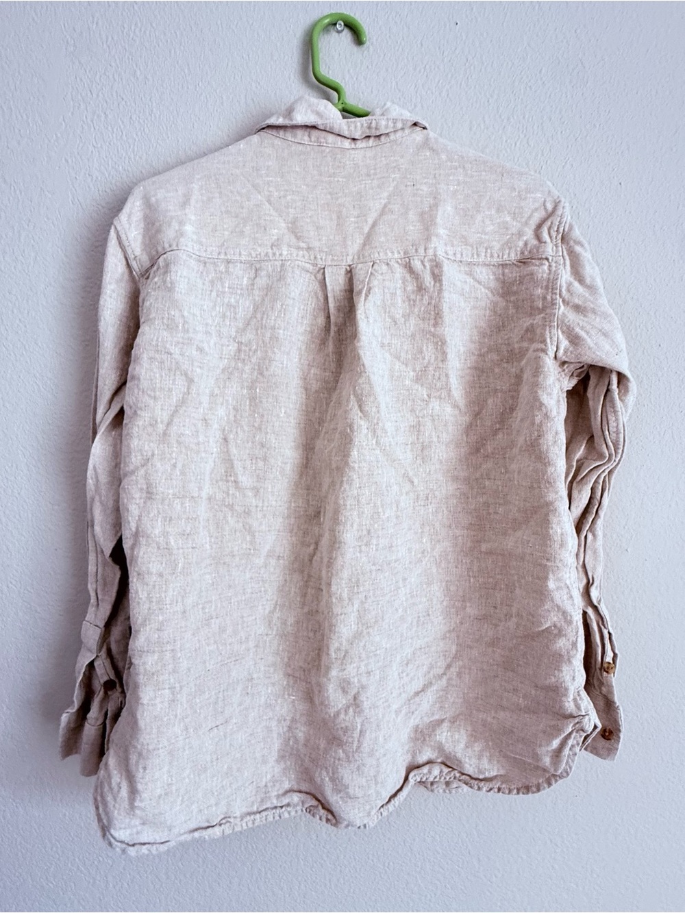Athleta Linen Shirt Womens M Oatmeal Long Sleeve Button Down Casual Pocket Top - Picture 2 of 6